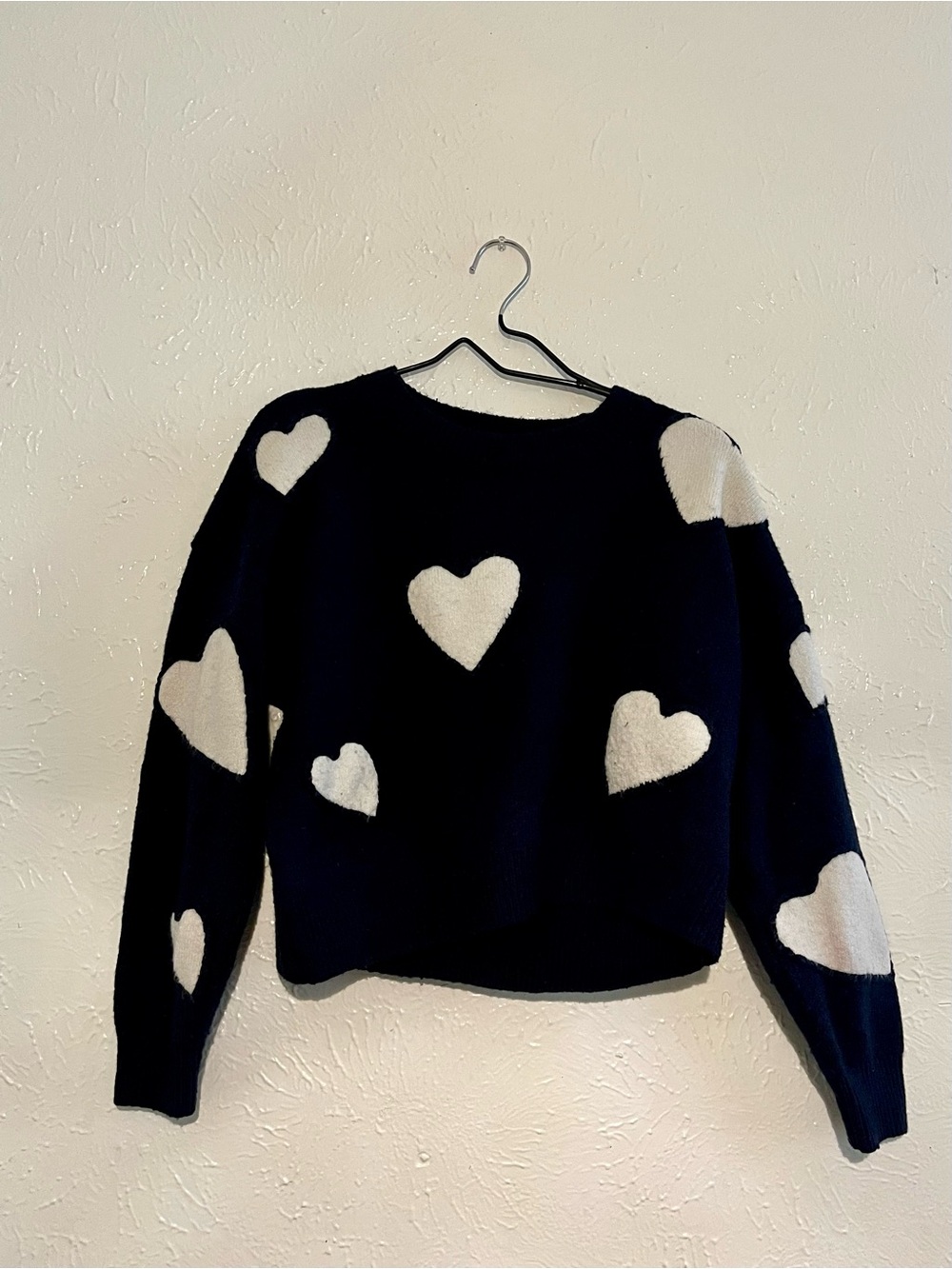 Women's Navy Blue Heart Pattern Sweater - White Hearts